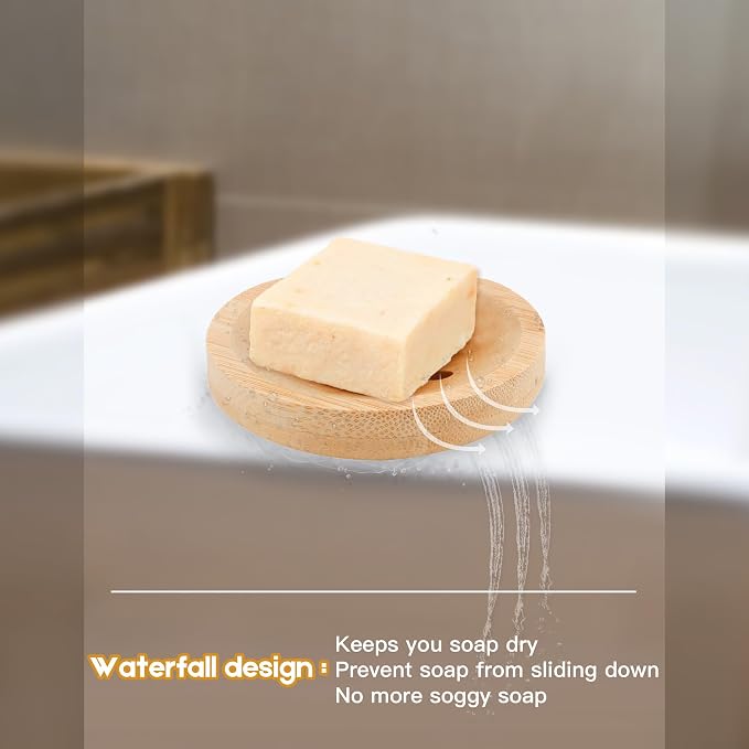 Bamboo Soap Dish for Bar Soap in Shower 4PCS, Wooden Round Holders Self-Draining Tray for Shampoo Conditioner Bars Holder, Travel Soap Saver Case for Bathroom, Kitchen Sink, Bath Tub, Razor Sponges