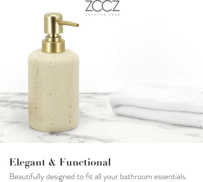 -Beige Bathroom Accessories Set 4 Pcs - Toothbrush Holder, Soap Dispenser, Vanity Tray, Bathroom Tumbler - Countertop Vanity Organizer - Bathroom Accessory Set- Toothbrush Holder Set, Stone Sets