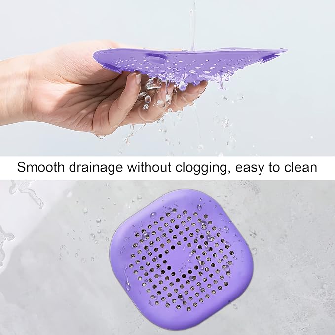 4 Pcs Shower Drain Hair Catcher Bathtub Stopper Home Drain Protectors Drain Cover with Sucker Water Trap Sink Cover for Bathroom Bathtub and Kitchen (Purple)
