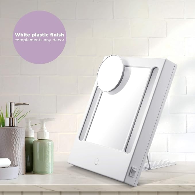 Conair Lighted Makeup Mirror, LED Vanity Mirror, 1X/5X Magnifying Mirror, Corded in Glossy White