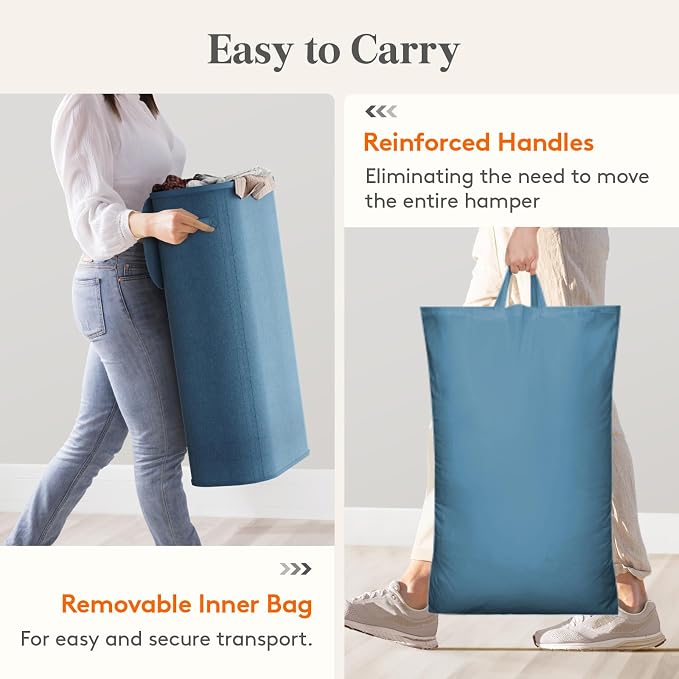 Lifewit Slim Laundry Basket with Lid and Removable Bag, 75L, Dark Blue | Plastic Handles, Collapsible Narrow Laundry Hamper, Tall Skinny Laundry Bin, Clothes Hamper for Laundry, Bedroom, RV, Dorm