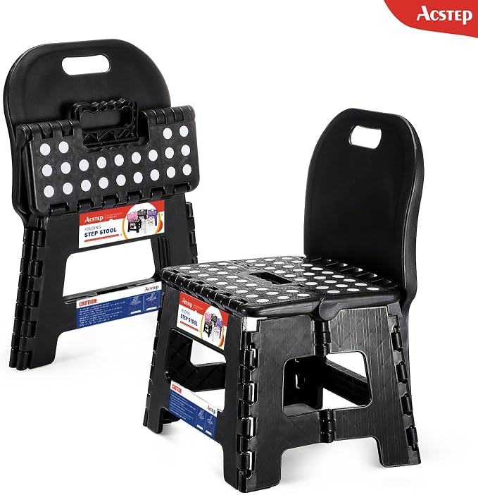 Folding Kids Step Stool with Back Support for Kids,9" Plastic Kids Chair for Outdoor or Indoor Kitchen Step Stools and Bathroom Stool for Toddlers Boys Girls