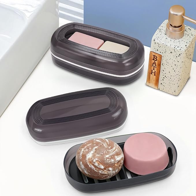 OZNER Travel Soap Case for Two Bars, Leak Proof Shampoo Bar Holder Compatible with Kitsch Bars, Soap Container with Drainage Layer for Bathroom, Camping, and Gym, Easy to Clean (Black)