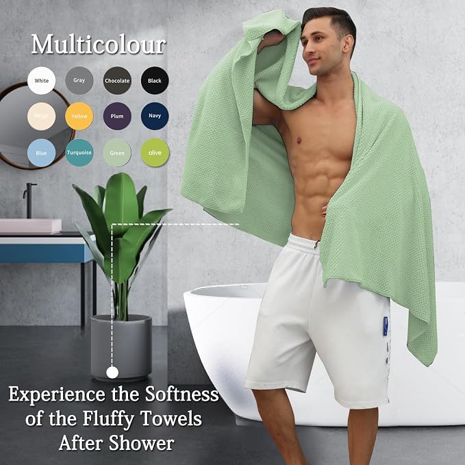 Extra Large Bath Towels Set 35x70 Inches - Green Luxury 600 GSM Oversized Bath Sheet Towel,Ultra Soft Microfiber - Quick Dry,Highly Absorbent Shower Towels Spa Hotel Bathroom Towel Set (4-Pack)
