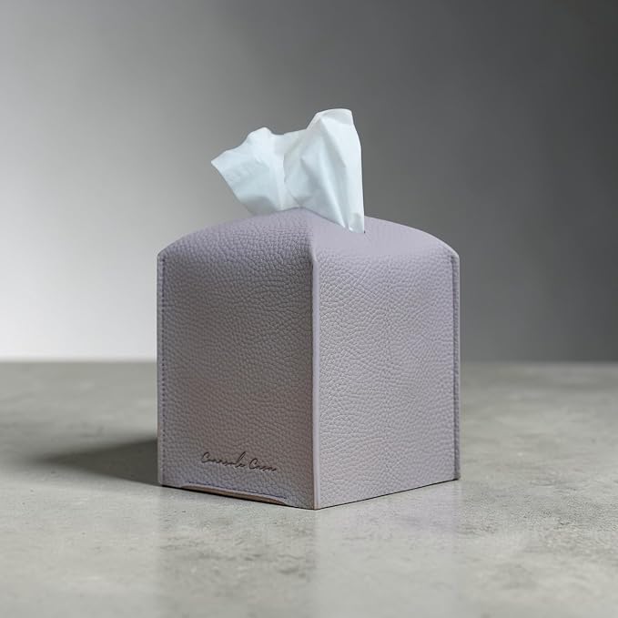 Premium PU Leather Tissue Box Holder - Elegant Hotel-Style Tissue Box Cover for Home, Office & Car Décor, Tissues Cube Organizer for a Natural & Classic Look (Purple Grey 2 Pack)