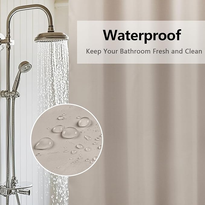 Seenus Waterproof Fabric Long Shower Curtain Liner with 3 Extra-Large Magnets, 72 x 78 inch Extra Long Khaki Cloth Shower Liner Machine Washable, Hotel Quality Lightweight Shower Curtain for Bathroom