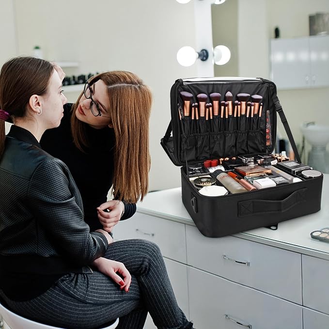 Relavel Makeup Case Extra Large Makeup Bag for Women Travel Makeup Artist Box Nail Polish Cosmetic Brush Storage Organizer with Adjustable Plastic Dividers Black
