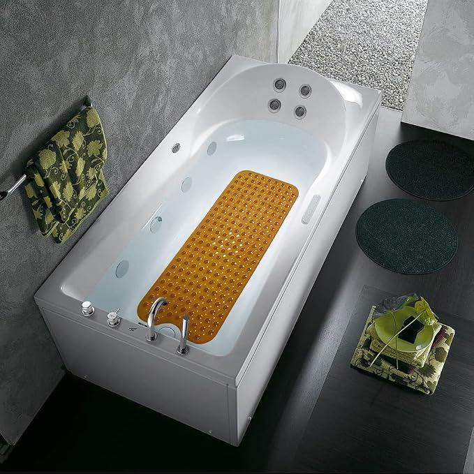 Bathtub and Shower Mats, Extra Long Non-Slip Bath Tub Mat 39 x 16 Inch, Machine Washable Bathmat with Suction Cups & Drain Holes for Bathroom Floor, Clear Brown