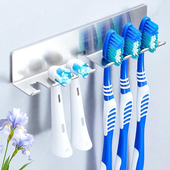 Electric Toothbrush Head Holder, Toothbrush Holders Wall Mounted, Electric Toothbrushs Holder, Bathroom Shower Tooth Brushing Holder, Tooth Brush Head Holder Organiser (Silver, Extra Large)