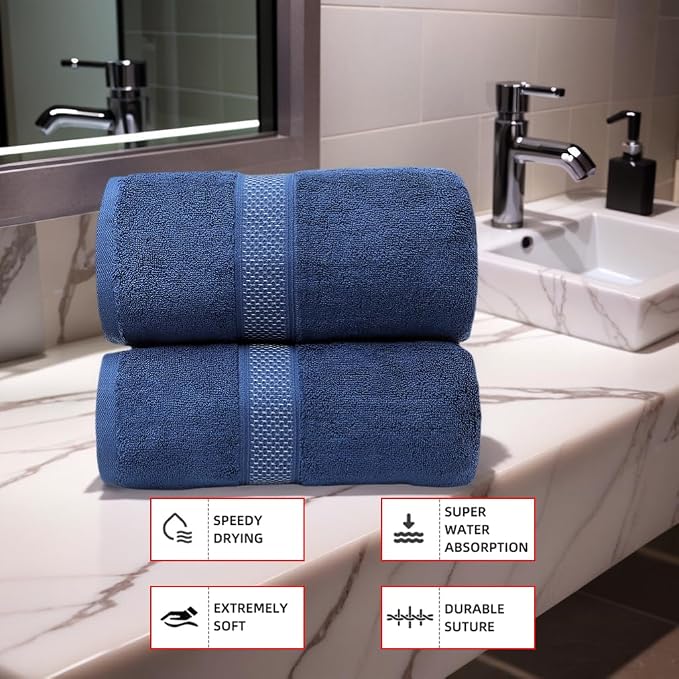 Fluffy Cotton Bath Towels Set650GSM,2-Piece Set, Thickened and Enlarged(31.5x63 inches),Super Absorbent,Soft,Suitable for Hotel, Bathroom, Swimming Pool, SPA,Gift(Dark Blue)