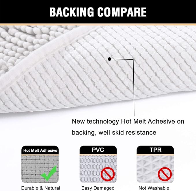 H.VERSAILTEX Bath Mats for Bathroom Non Slip Luxury Chenille Ultra Soft Bath Rugs 24x36 Absorbent Non Skid Shaggy Rugs Washable Dry Fast Plush Area Carpet Mats for Indoor, Bath Room, Tub - Pure White