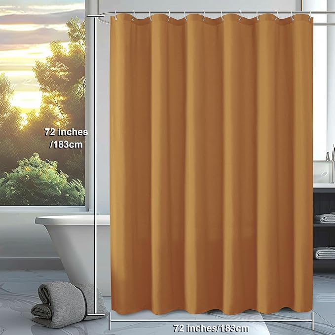 Zora Solid Gold Shower Curtain for Bathroom, Fabric Shower Curtain- Soft Cloth & Hotel Spa Quality, Water Repellent, Machine Washable Shower Curtain Set with 12 Hooks, Grommets Top, 72Wx72L