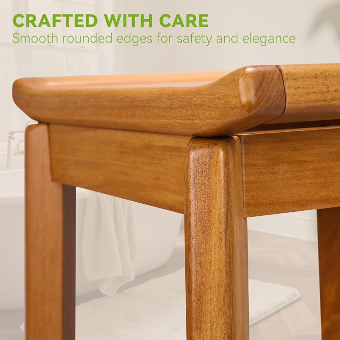 Teak Shower Stool 17" for Inside Shower, HeavyDuty Shower Bench Seat | Non-Slip Shower Stool with Storage Shelf, Waterproof Shower Chair for Seniors & Post Surgery, Safe Bathing & Everyday Comfort