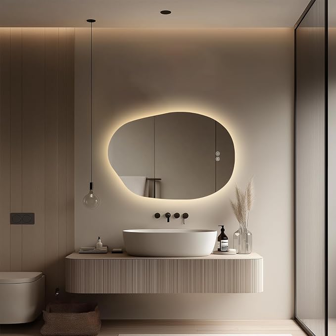 LED Mirror for Bathroom, 26x38 Inch Irregular Backlit Mirror | 3 Colors, Dimmable, Anti-Fog, Memory Function, Horizontal/Vertical, Al Alloy Lampshade, HD Glass, Rust-proof Treatment, UL