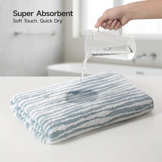 REDKISS 2 Pack Blue Bath Towels Set, 100% Cotton Double-Sided Design | Ultra Soft, Super Absorbent, Quick Dry Bathroom Towels for Bathroom, Gym, Spa, Pool, Hotel & Family Use, 29 x 59 Inches