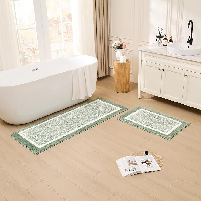 CozeCube Sage Green Bath Mat 24"x16" Non Slip Washable Rug | For Bathroom Non Slip, Fluffy Absorbent Microfiber Bath Mats Machine Wash, Stylish Small Aesthetic Bathroom Rugs