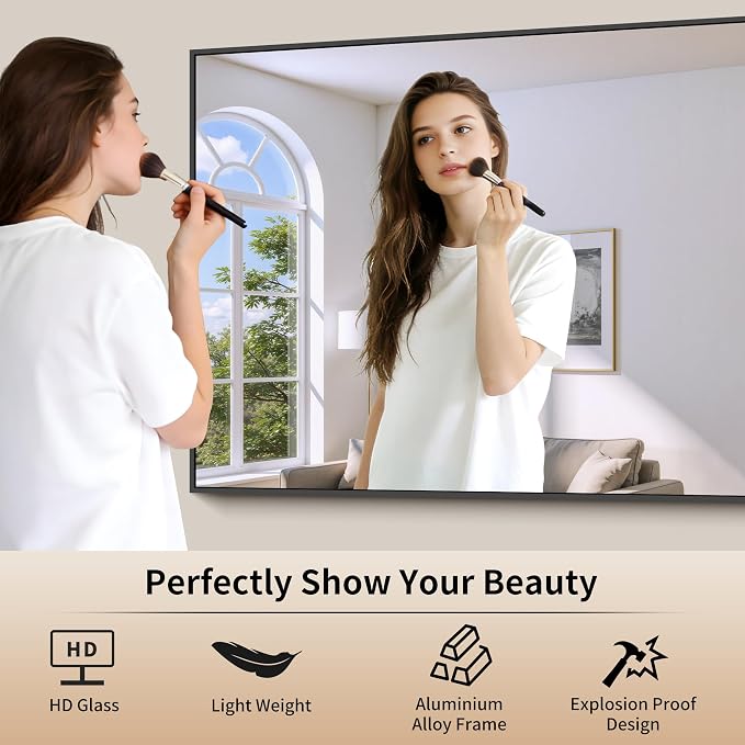 COFENY 40x60inch Black Bathroom Mirror, Black Rectangle Mirror with Frame, Large Rectangular Wall Mirrors for Bathroom, Living Room, Hair Salon, Big Farmhouse Mirror Hang Horizontal/Vertical