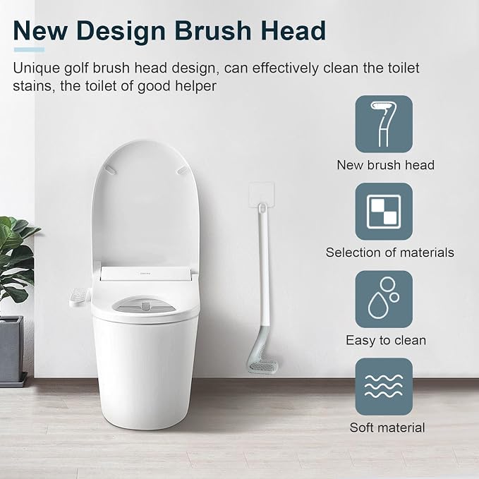 Toilets Brushes, Toilet Cleaning Brush,Golf Flexible Bendable Silicone Long Handled Toilet Brushes, 360°Deep Toilets Bowl Cleaning Brush,Quick Drying Scrubber for Bathroom with Hook (White)