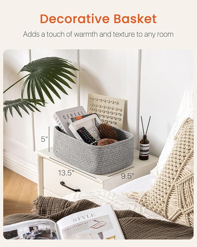 KALLAX Small Woven Storage Basket for Organizing, 13.5x9.5x5 inches, 3 Pack | Shelf baskets for closet organization, toy storage and home decor, Perfect as empty gift baskets for holidays, Mixed Grey