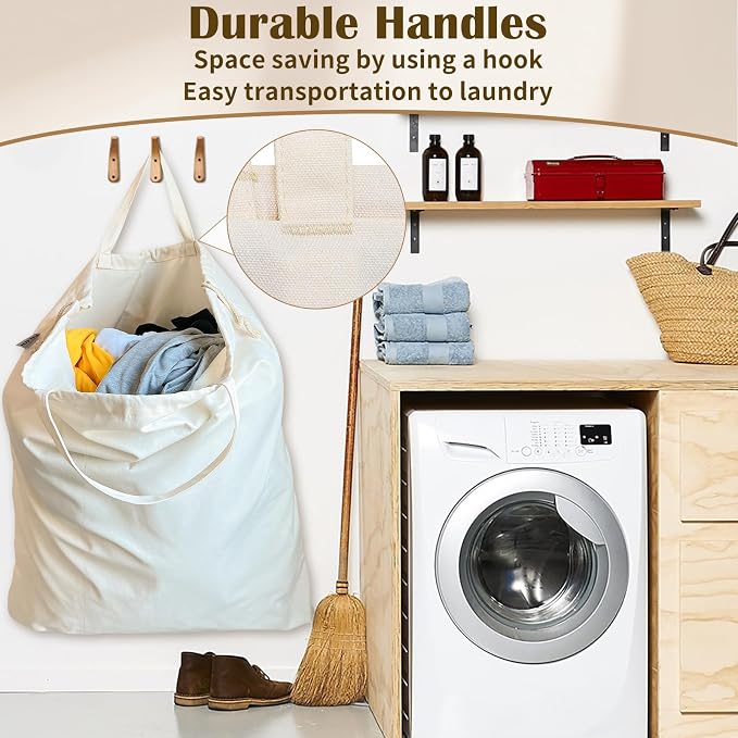 Canvas Laundry Bag Extra Large Heavy Duty Storage Bag 40"W x 35"H,XXL Beige | Thick Canvas Fabric, with Handles & Drawstring Closure, Washable Clothes Sack, 1 Pack
