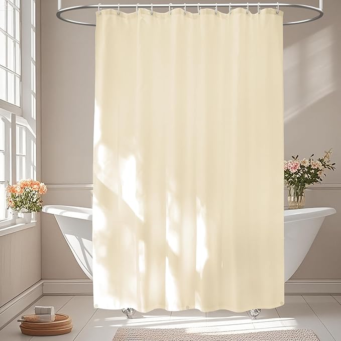 Seenus Waterproof Fabric Shower Curtain Liner with 3 Extra-Large Magnets, 72 x 72 inch Washable Cloth Shower Liner Elegant Hotel Quality, Neutral Cream Lightweight Shower Curtain for Bathroom