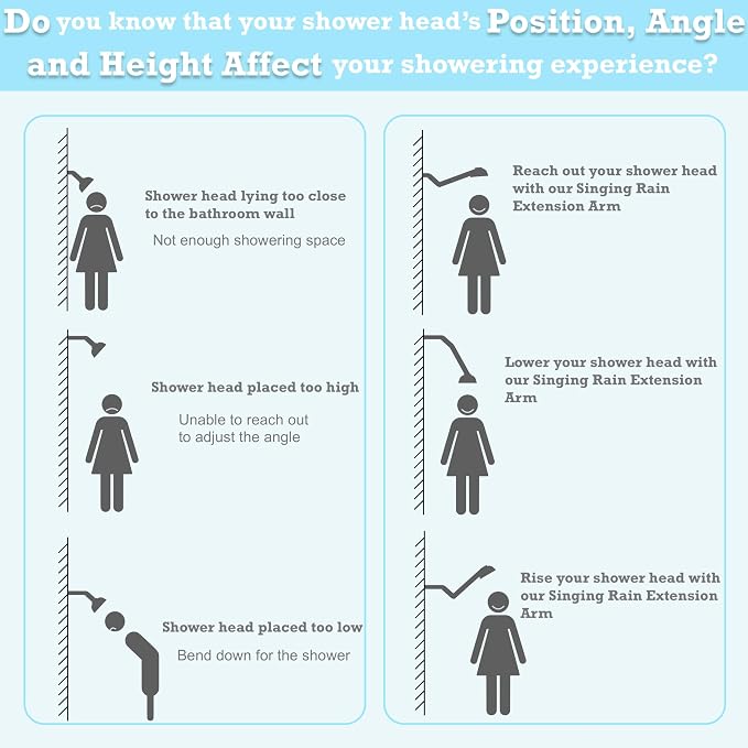 15 Inch Extra Long Adjustable Shower Head Extension Arm With Locking Set Screw, Singing Rain 304 Stainless Steel Angle Height Adjustable, G1/2 Universal Connector Compatible (Egyptian Gold)