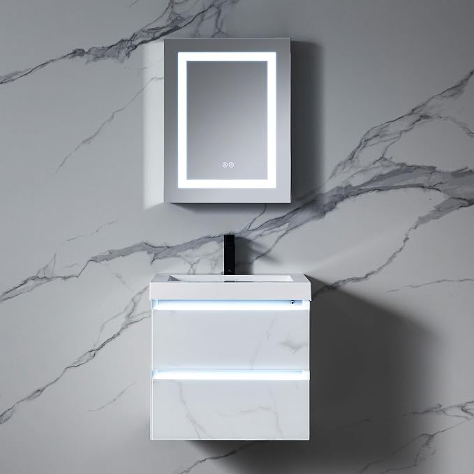 Blossom LED Lighted Bathroom Medicine Cabinet Mirror, Left Hinge, 20x26 | Bathroom Storage Cabinet, Medicine Cabinets Organizer, Vanity Mirror with Storage, Recessed/Surface Mount, Adjustable Shelves