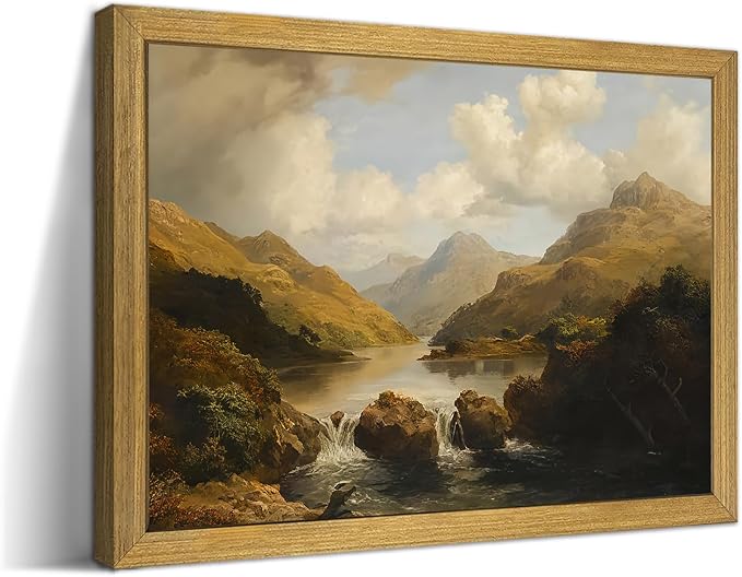 Framed Vintage Landscape Wall Art Home Decor, Retro Mountain Vintage Painting Prints, Countryside Farmhouse Landscape Wall Decor, Canvas Wall Art for Living Room Bedroom Home Bathroom Decor 8x10 Inch