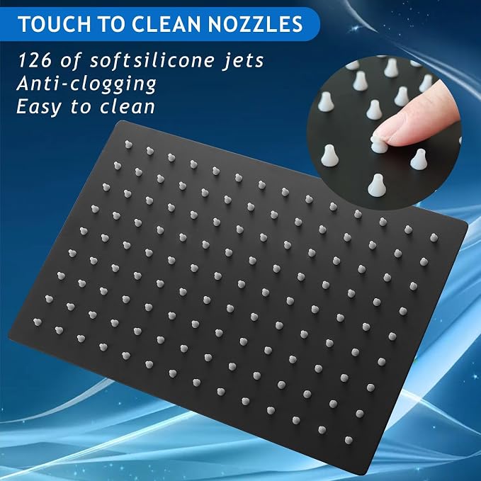 Voolan Rain Shower Head - High Flow Large Rainfall Shower Heads Made of Stainless Steel - Waterfall Bathroom Square Showerhead - Ceiling or Wall Mount (12 * 8 Inch Rectangle, Matte Black)