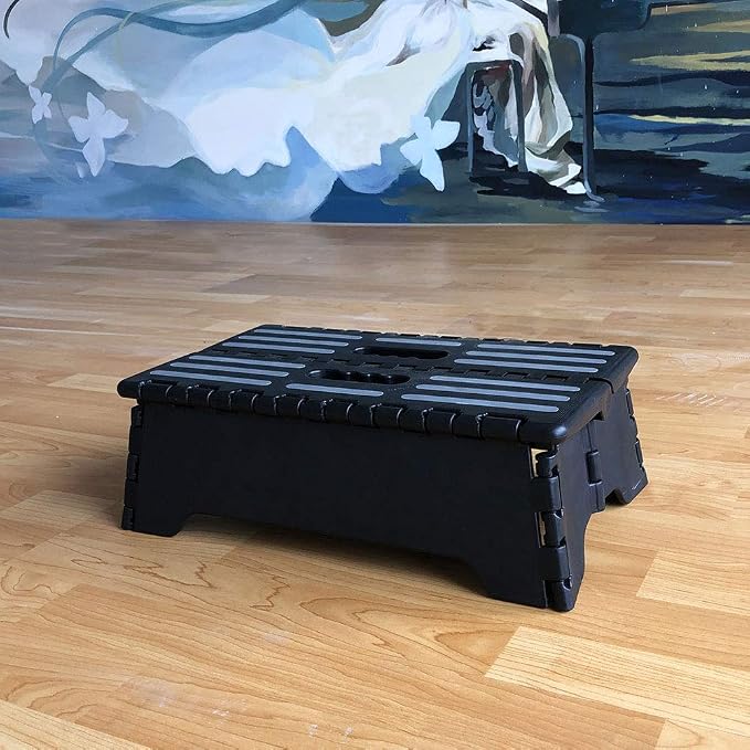 5 inch Portable Folding Step Stool, Plastic Collapsible Step Stool | Safe & Stable, Foldable Stepping Stool for Car, Bathroom, Bedroom, Step Stools for Elderly & Adults (Black)