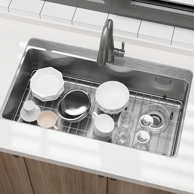 1Pack Stainless Steel Sink Protectors, 28-1/4" x 14.37" x 1-1/4" | Rear Drain, Used in the Kitchen Sink, Anti-clogging, Anti-scratch, Easy to Clean, Rust Resistant, Include 1Pcs Sink Strainer
