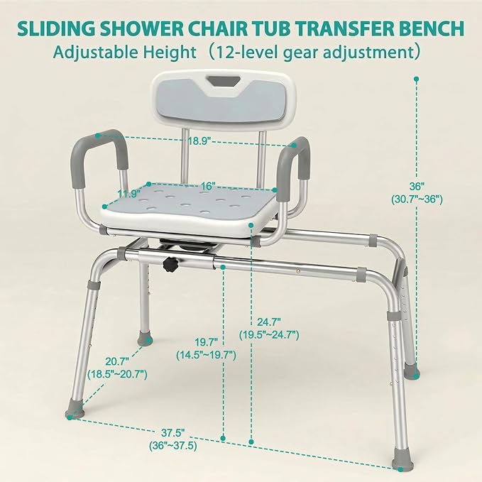 UNILEAF Tub Transfer Bench with Swivel Seat, 350 lb Sliding Shower Chair | Adjustable Height,360° Swivel Seat,Suction Cup Feet,Safety Strap for Seniors,Adulto Mayor Obese,FSA/HSA Eligible