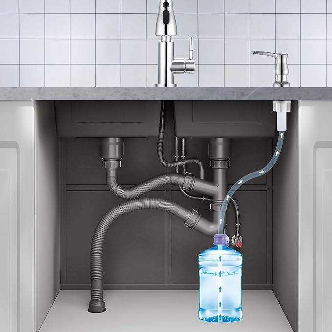 Kitchen Sink Soap Dispenser Chrome, G086C-G | Chrome Under Sink Soap Dispenser with 40" Silicone Extension Tube, Say Goodbye to Frequent Refills