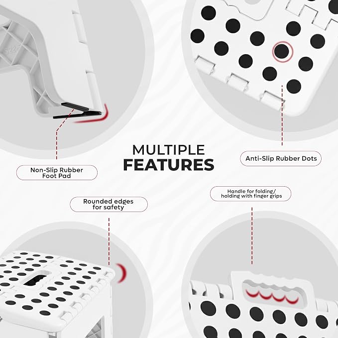 Utopia Home Folding Step Stool 9 Inch, Anti-Slip, White, 2-Pack | Foldable step stool with anti-slip surface, built-in handle, and 300 lbs support for safe home use.