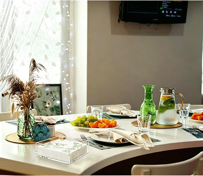 Bryantye Acrylic Napkin Holders, 7x7x2.36 Inch, Square, Transparent | Bathroom Napkin Tray, Napkin Dispenser for Kitchen, Tabletop,Guest Towel Tray for Paper Napkins & Hand Towel