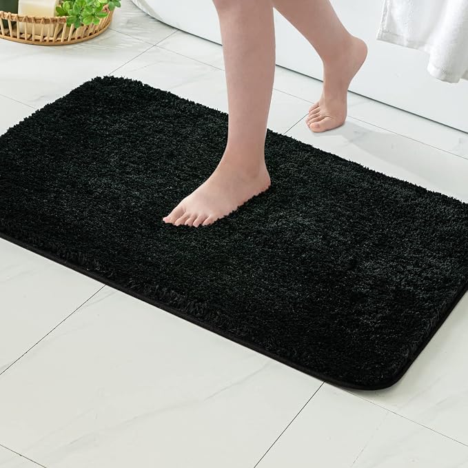 MIULEE Black Large Bathroom Rugs Soft Microfiber Bath Mat 24x36 Inch | Absorbent, Non Slip, Quick Dry, Fluffy Bath Rugs for Bathroom Floor Tub Showers, Machine Washable