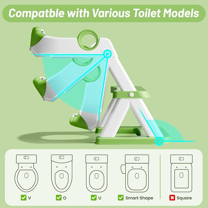 Potty Training Seat, Upgrade Toddler Toilet Seat for Kids Boys Girls, 2 in 1 Potty Training Toilet, Splash Guard Anti-Slip Pad Step Stool(Green-Frog)