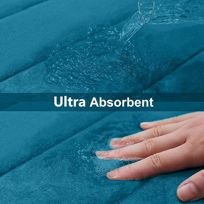 Buganda Memory Foam Bath Mat 60 x 24, Ultra Soft Absorbent Bathroom Rugs | Peacock Blue, Machine Washable Quick Dry Bath Mats for Bathroom Floor, Shower and Tub, Home Decor Accessories