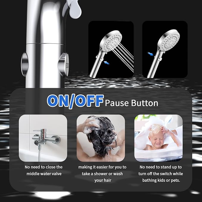 Shower Head with Handheld, High Pressure Showerhead with Long Hose | 80" Extra Long Stainless Steel Hose & Adjustable Bracket, Shower Heads with ON/OFF Switch for Pets Bath, Chrome