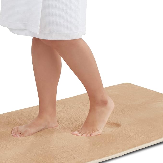 Memory Foam Bath Mat Non Slip Absorbent Super Cozy Velvet Bathroom Rug Carpet (22 inches X 36 inches, Beige)