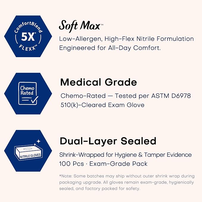 Soft Max Disposable Nitrile Exam Gloves, Powder-Free Black 100 Ct | Soft Max™ Disposable Nitrile Exam Gloves Latex-Free Powder-Free Medical Food Safe Cooking Cleaning, 100 Ct Black