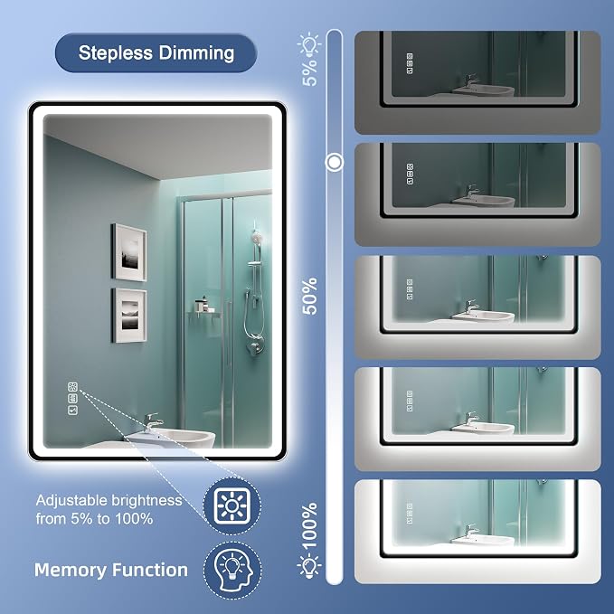 STARLEAD 40"x28" Black Frameless LED Bathroom Mirror with Bluetooth Speaker, 3 Color Temperature, Stepless Dimming, Anti-Fog, Touch Control, Wall-Mounted Vanity Mirror, Vertical or Horizontal