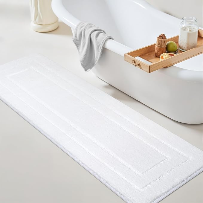 GRANNY SAYS White Bathroom Runner Rug 71" x 24", Soft Microfiber Bath Mat | Non-Slip long rug with TPR Backing, Absorbent, Machine Washable Extra Large Bath Rugs for Double Vanity, Shower, Tub