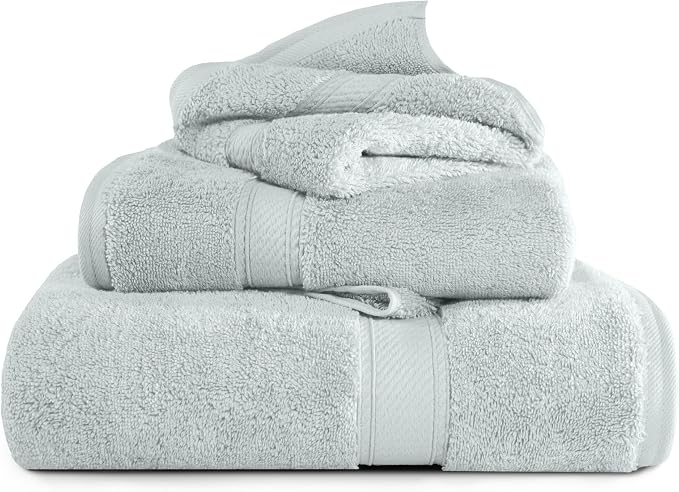 SUPERIOR Egyptian Cotton Ultra Plush & Absorbent, 3 Piece Set, Sea Foam | Quick Dry, Soft Luxury Towel Set, Bath Essentials, Guest Bath, Spa, 1 Bath, 1 Hand, 1 Face Towels, Madeline Towels