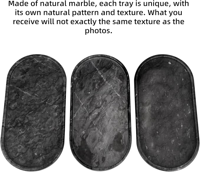 Oval Marble Bathroom Vanity Tray, Dark Grey, 12" x 6" x 0.8" | Natural Luxury Marble, Home Kitchen Bathroom Table Tray, Stone Decorative Countertop Tray, For Coffee Perfume Jewelry