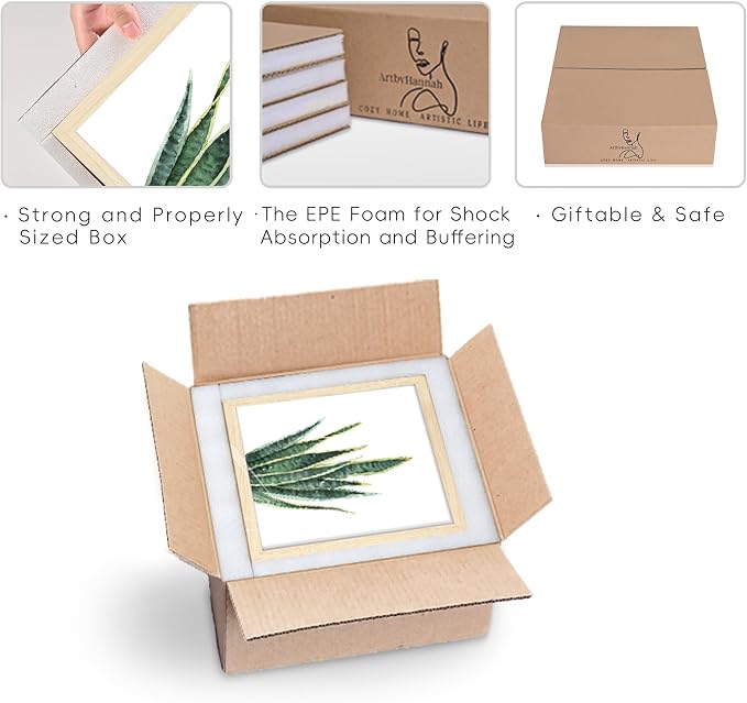 ArtbyHannah Framed Bathroom Wall Art Decor, 10"x10" Botanical Artwork Beige | 4 Pack Gallery Wall Frame Set Modern Farmhouse Sage Green Prints Pictures Art for Spa,Bedroom,Office Decor