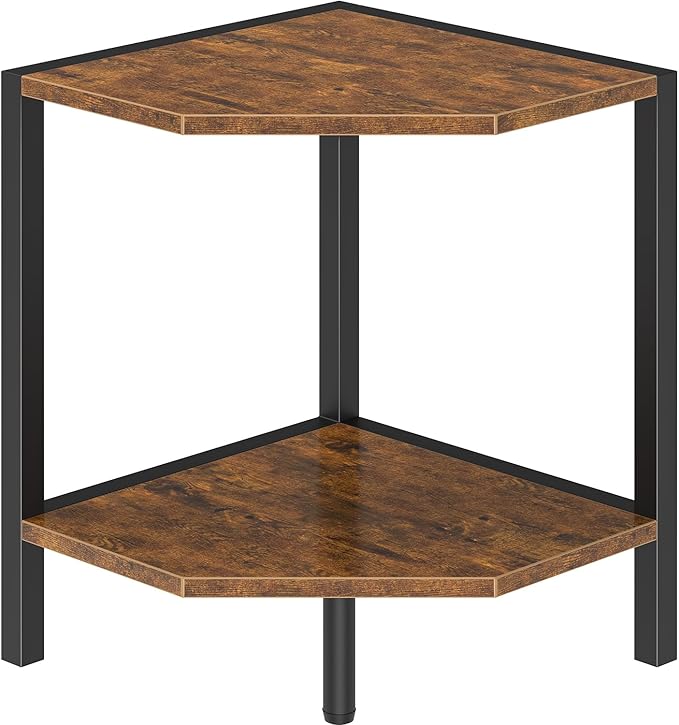 Creso hom Corner Shelf Stand, 2 Tier Industrial Corner Bookshelf | Multipurpose Standing Corner Display Shelf Countertop Organizer for Living Room Kitchen Bedroom Office, Rustic Brown