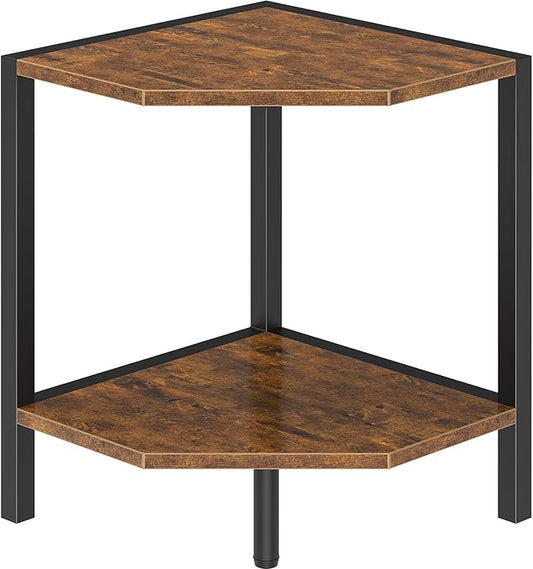 Creso hom Corner Shelf Stand, 2 Tier Industrial Corner Bookshelf | Multipurpose Standing Corner Display Shelf Countertop Organizer for Living Room Kitchen Bedroom Office, Rustic Brown
