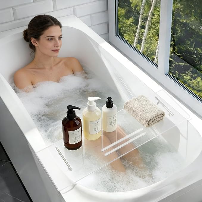 Clear Acrylic Bathtub Tray with Handles, Multiple Sizes Bath Tray, Bathtub Caddy for Bathroom Spa (31.5 * 9.45in)