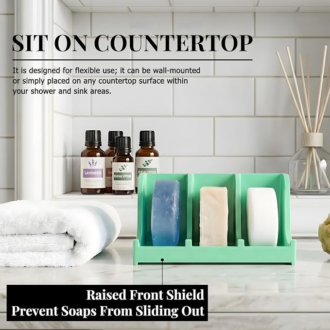 Soap Holder for Shower Wall, 3-Compartment Soap Dish for Shampoo, Conditioner and Body Soap, Fast Draining & Rust-Proof & Heavy Duty, Ultra-Strong Adhesive for Long-Term Bathroom Use & Freestanding